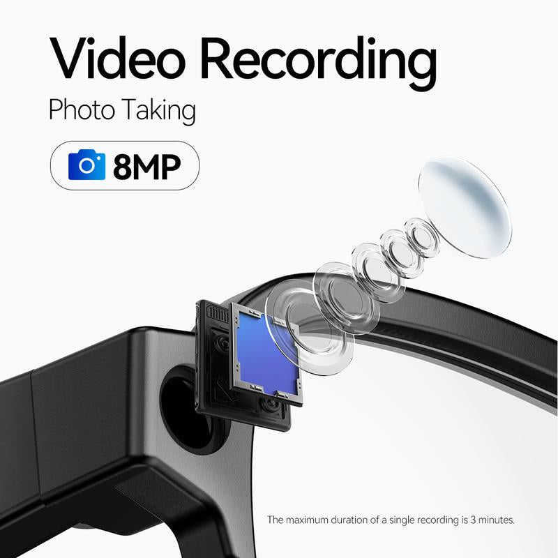 Fancyview AI Smart Glasses Wi-Fi 6 Speed 16GB Storage Hands-Free Camera with AI Technology Matte Black Lightweight Premium Frame