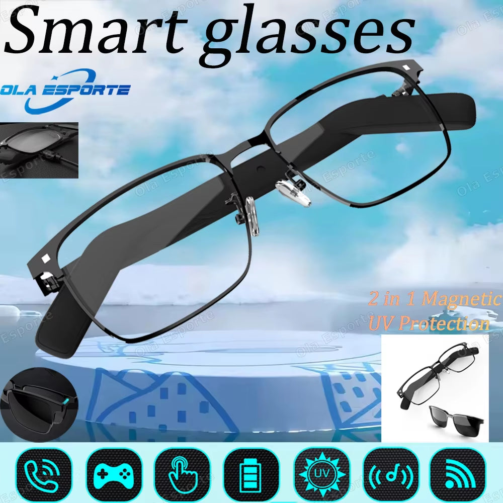 New 2025 Smart Glasses 2 In1 Magnetic UV Protection Portable Music Polarized Glasses Interchangeable Lenses Women Men Sunglasses