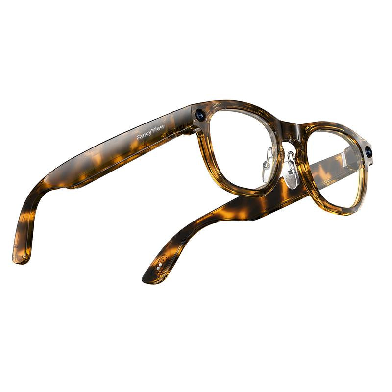 Fancyview AI Smart Glasses Wi-Fi 6 Speed 16GB Storage Hands-Free Camera with AI Technology Matte Black Lightweight Premium Frame