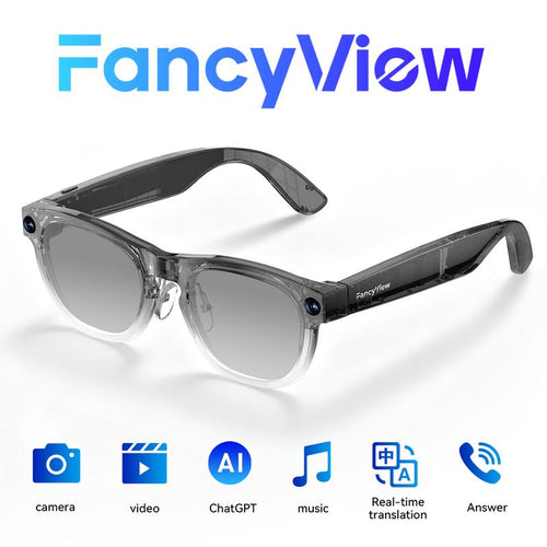 Fancyview AI Smart Glasses Wi-Fi 6 Speed 16GB Storage Hands-Free Camera with AI Technology Matte Black Lightweight Premium Frame