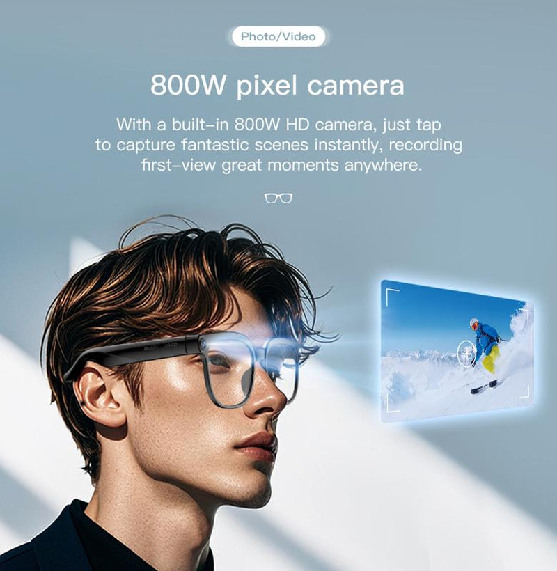 AI Smart Camera Glasses with 8MP Hands-Free POV Video Recording, Real-Time Translator 160+ Languages, Bluetooth Wearable for Travel & Outdoor,Photochromic+ UV Protection
