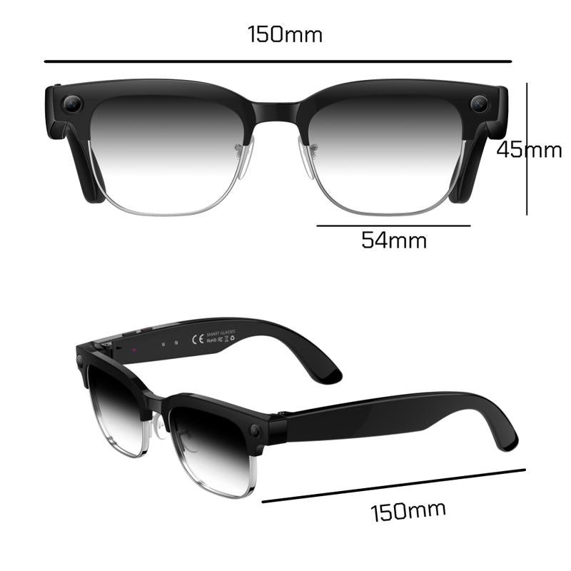 AI Metal Half-Frame Smart Glasses with AI Voice Assistant 164-Language Real-Time Translation Photo Video Capture Bluetooth Calls Music Ideal for Travel Adventure