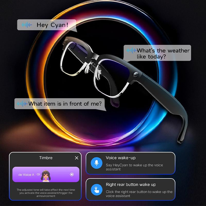 AI Metal Half-Frame Smart Glasses with AI Voice Assistant 164-Language Real-Time Translation Photo Video Capture Bluetooth Calls Music Ideal for Travel Adventure