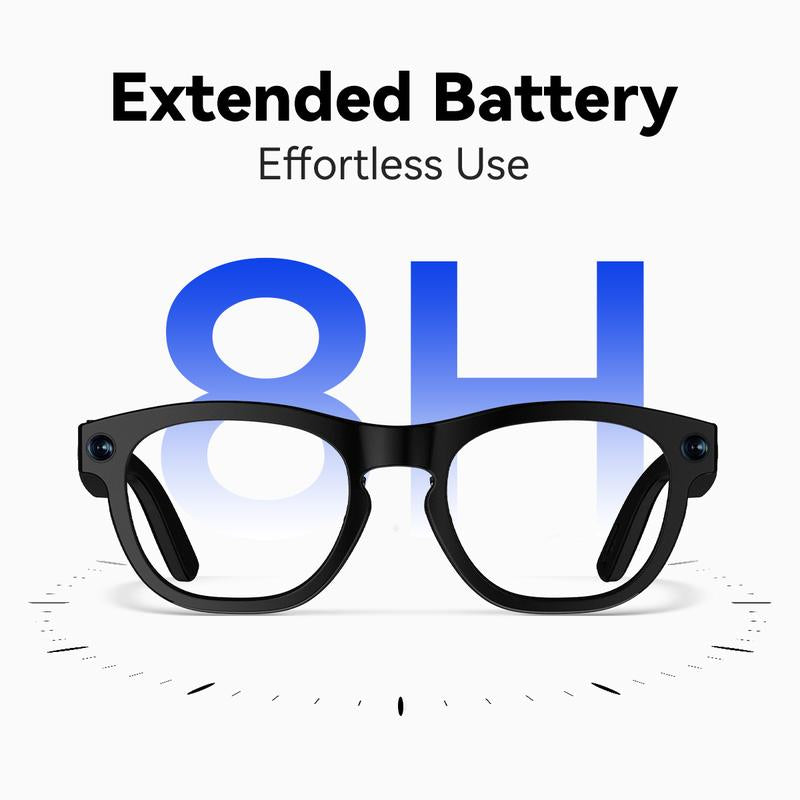 Fancyview AI Smart Glasses Wi-Fi 6 Speed 16GB Storage Hands-Free Camera with AI Technology Matte Black Lightweight Premium Frame