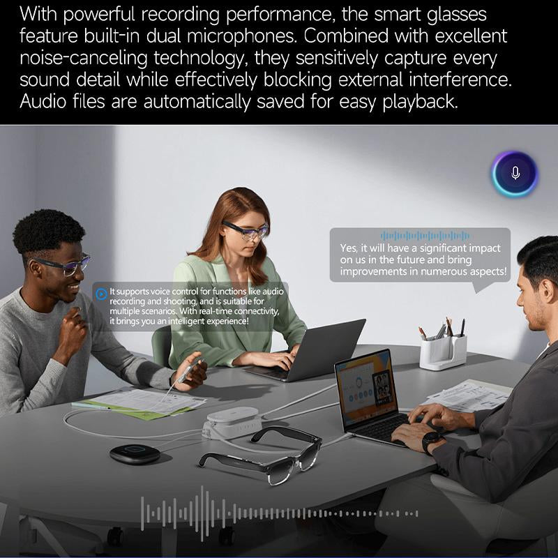 AI Metal Half-Frame Smart Glasses with AI Voice Assistant 164-Language Real-Time Translation Photo Video Capture Bluetooth Calls Music Ideal for Travel Adventure